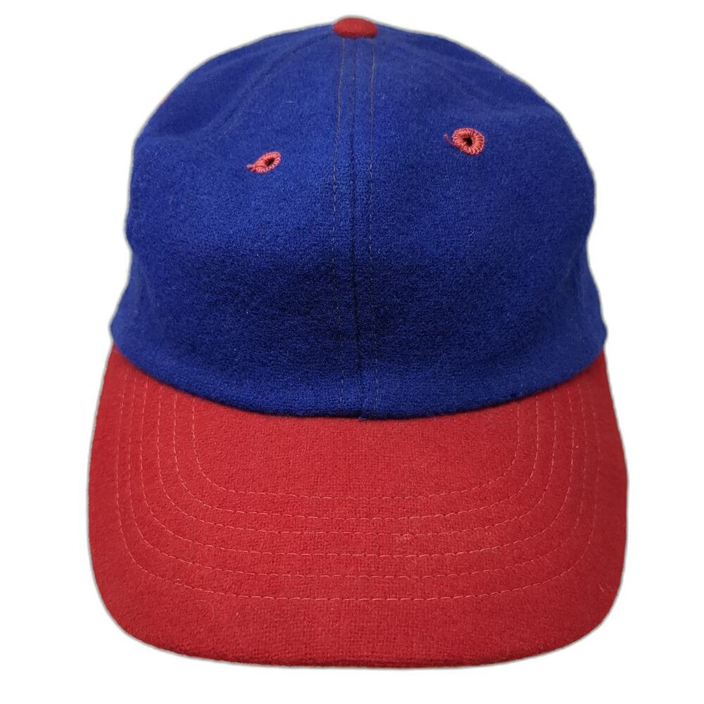 Blue Red Baseball Cap One Size Fitted Wool Leather Sweatband Two Tone Hat